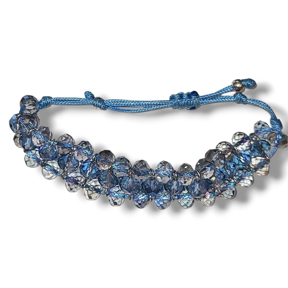 Blue Crystal Slide Bracelet Blue Cord